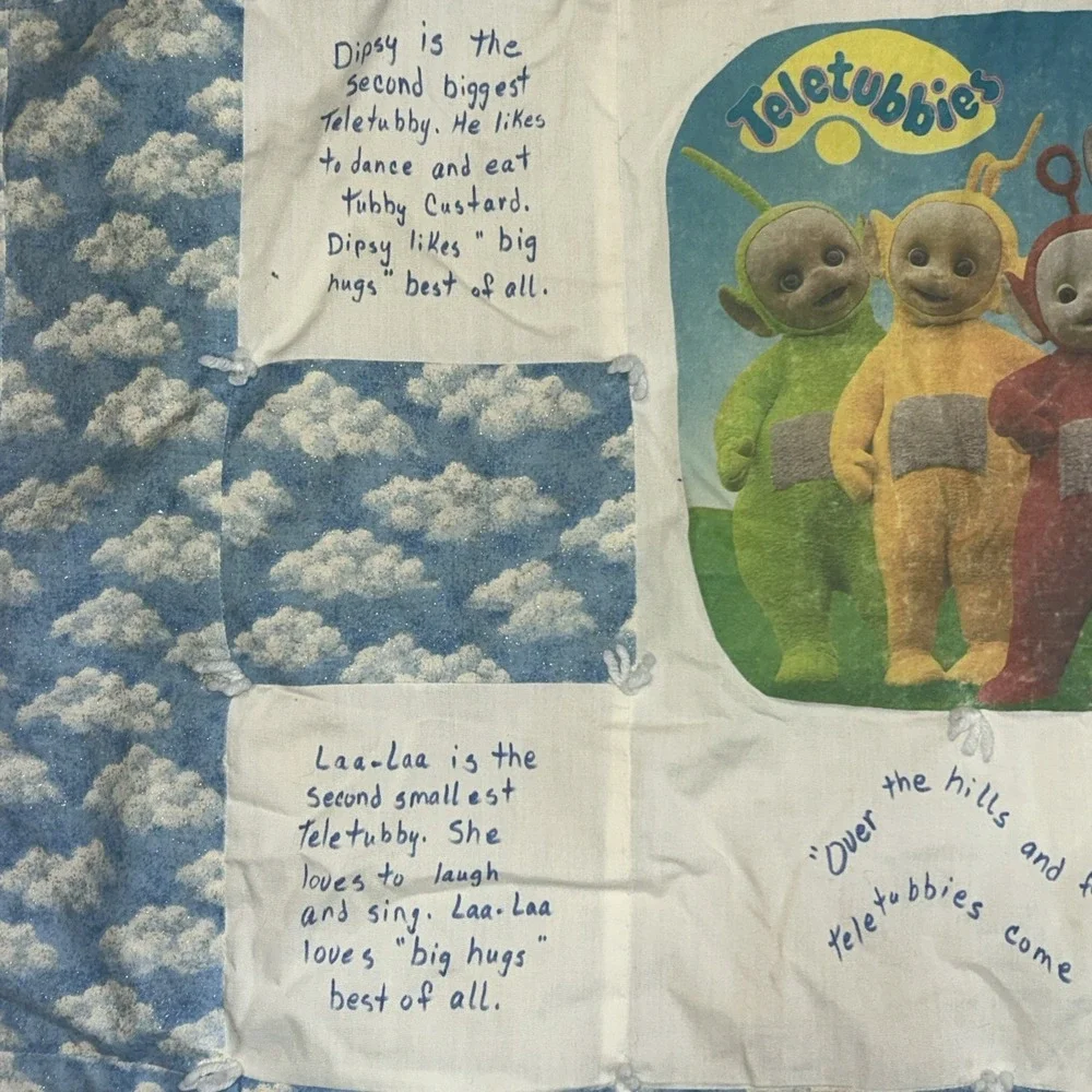 Vintage Teletubbies Handmade Quilt‎ Blue White Clouds Celestial 49x86 Baby Kids
